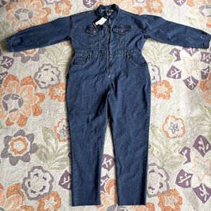 Pretty Little Thing Mid Blue Wash Denim Zipper Front Jumpsuit Sz USA 18 UK 22